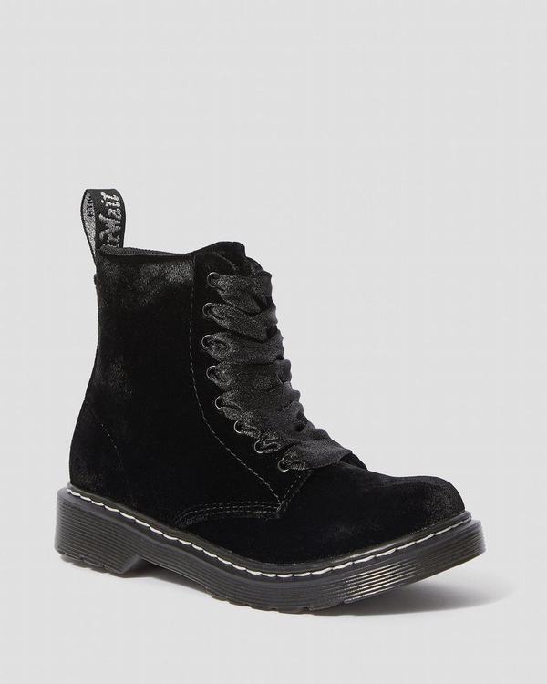 Dr Martens Dětské Kotníkové Boty Junior 1460 Velvet Černé, CZ-839276